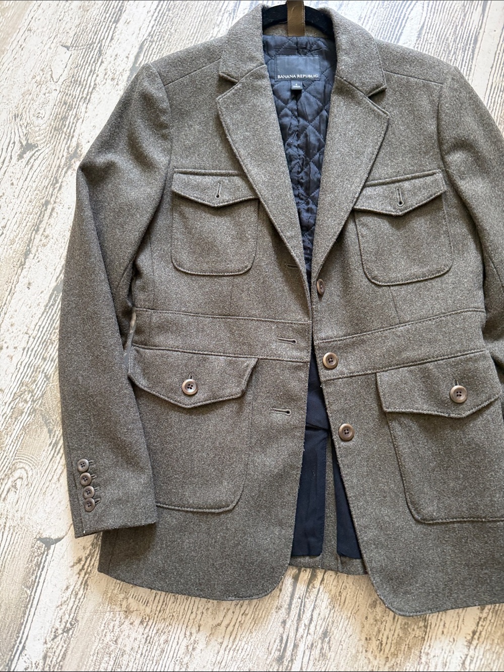 Banana Republic Men's Olive Green Wool-Blend Field Jacket